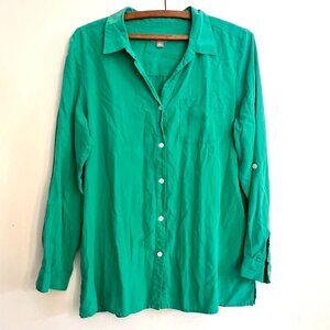 J. Jill 100% Silk Green Long Sleeve Button Up Shirt Size Medium Machine Washable